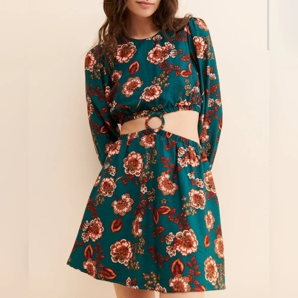 Womens Olivia Cutout Green Orange Floral Mini Dress MINKPINK - Size Small - NWOT